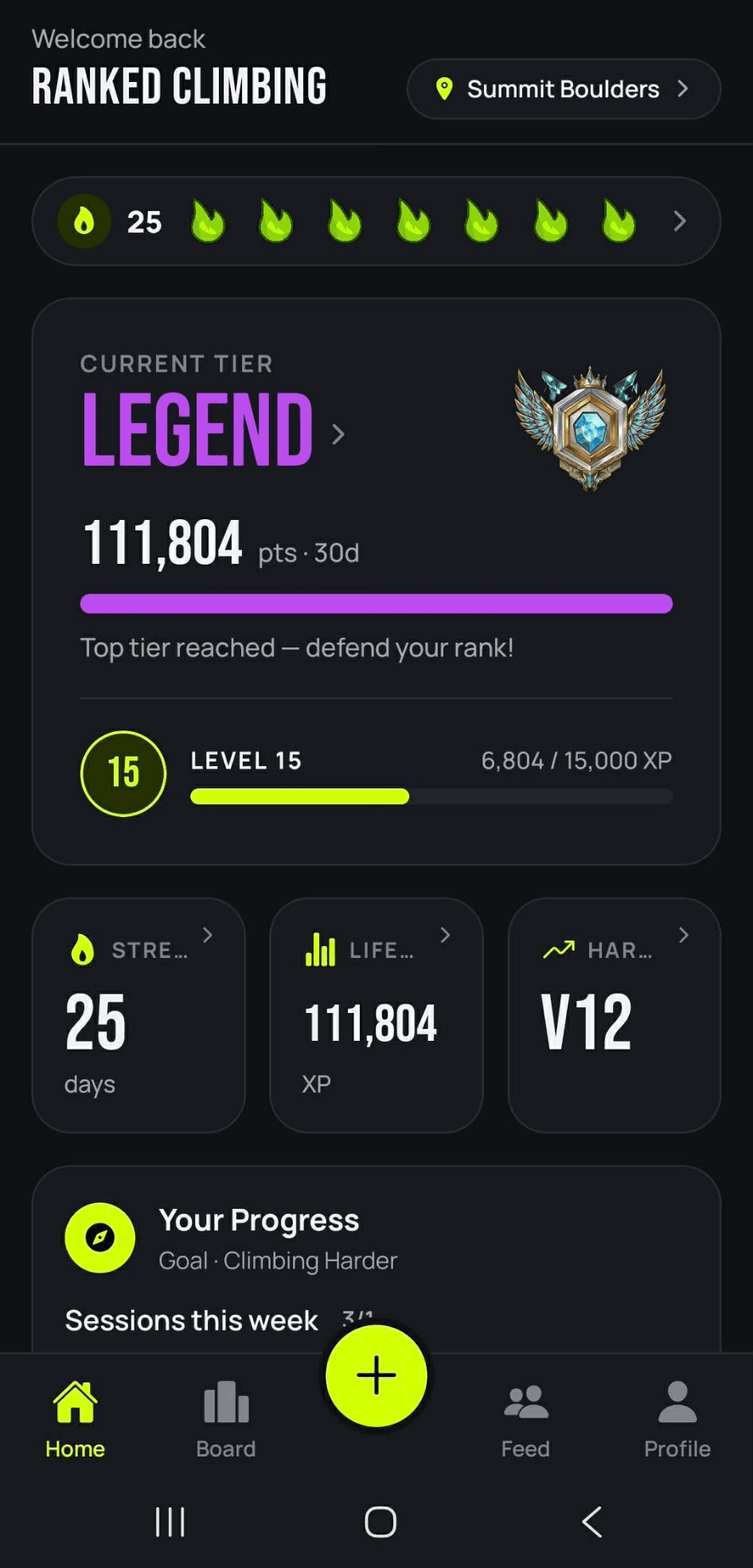 Home screen showing Legend rank